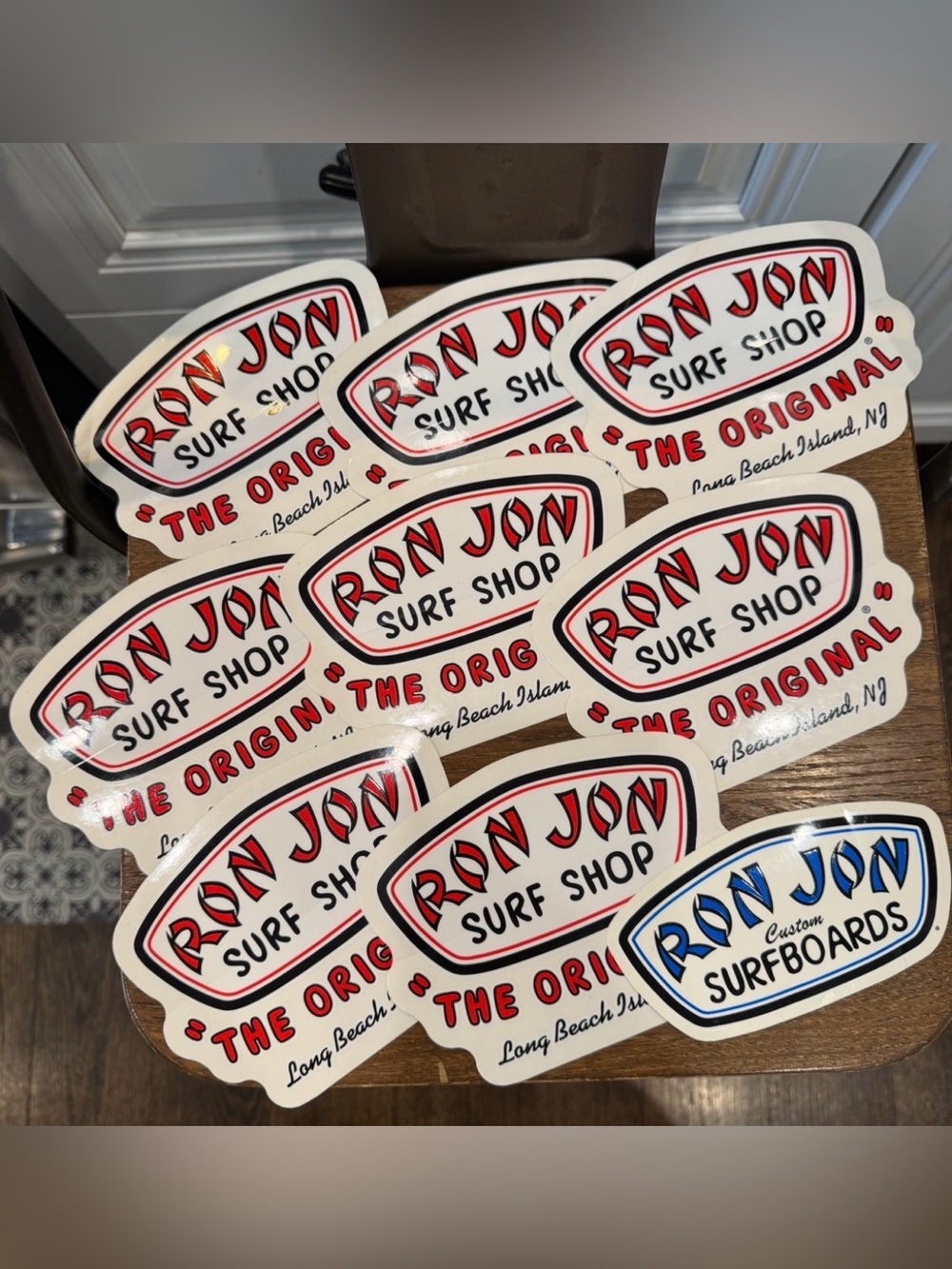 (9) Brand New Ron Jon Surf Shop Stickers - Red & Blue Logos